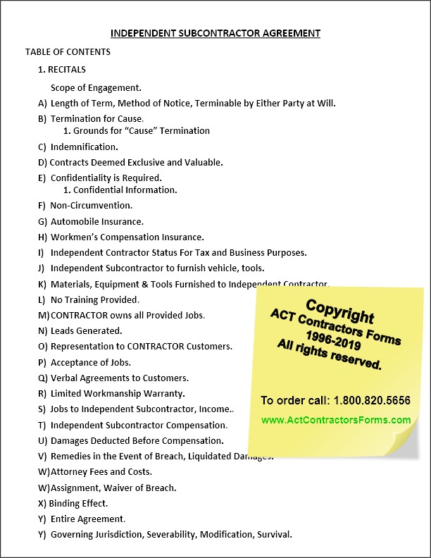 Painting Contractor Forms for Subcontracting